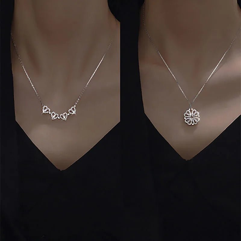 1pc a forma di cuore quadrifoglio ciondolo collana gioielli zircone donne amore catena clavicola regali apribile girocollo gioielli