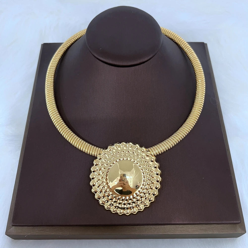 Ensemble de bijoux de Dubaï pour femme, collier et boucles d'oreilles pendentif perles rondes, bijoux plaqués or pour mariages, cadeau accessoire de mariée