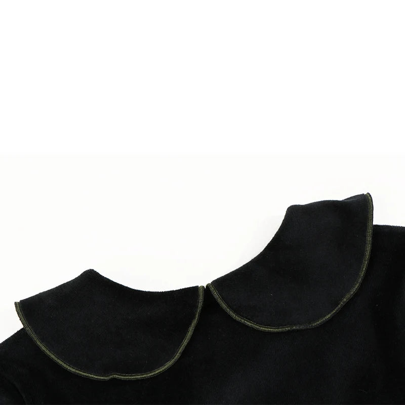Abbigliamento invernale per neonati e bambini, set invernale da 2 pezzi per bambine, pantaloni per bambini, vestiti per bambine in velluto nero con collo verde.