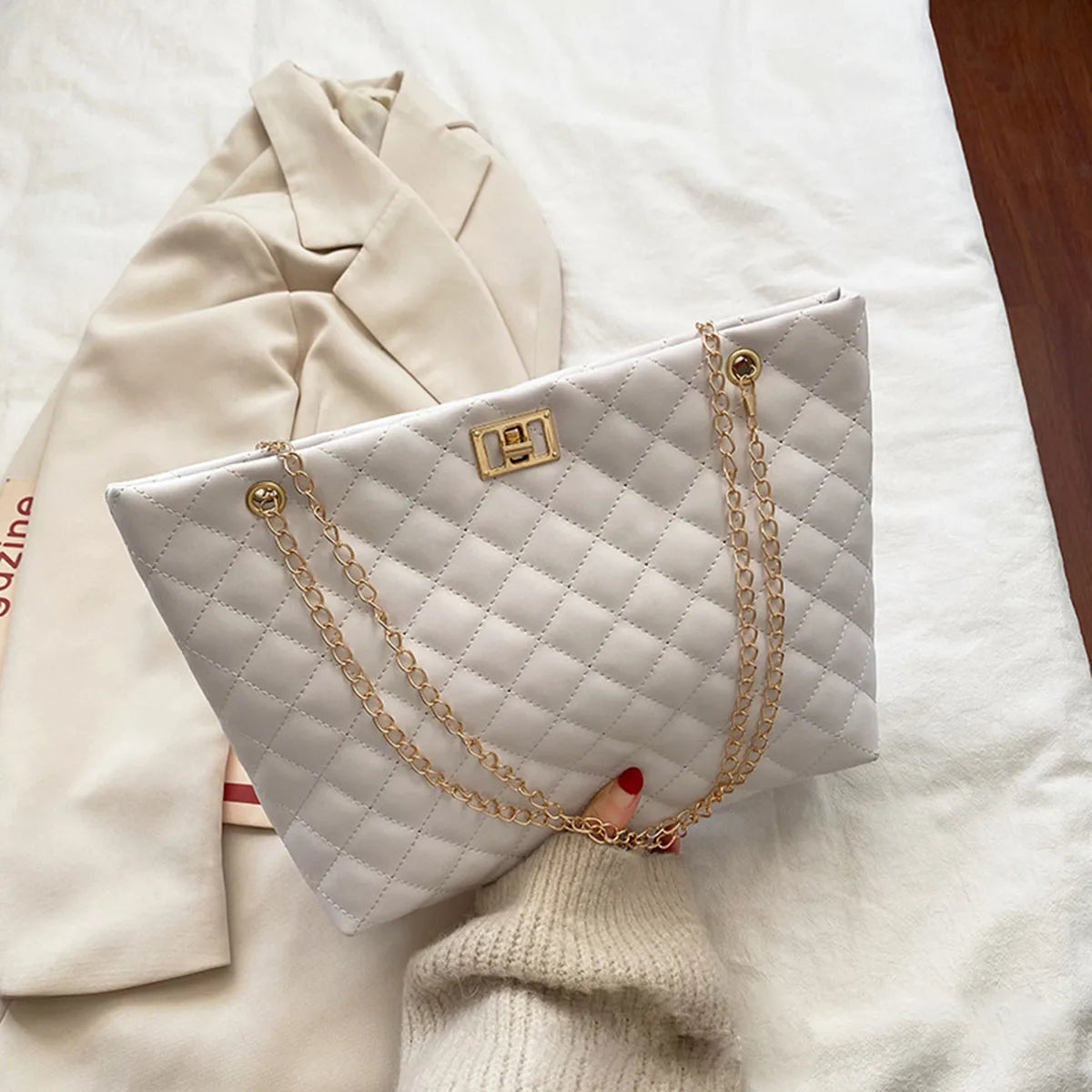 Borse a Tracolla per Donne in Pelle PU con Motivo a Rombi, Borsa Capiente e di Design con Manico Sottobraccio