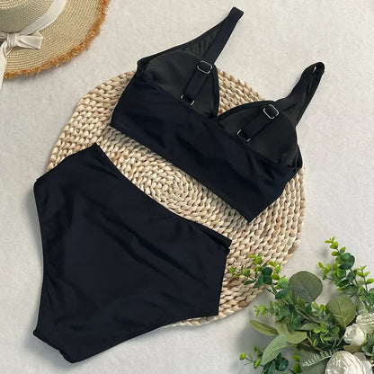 swimsuit ladies Women's High Waist  Bikini Sets Sporty Two Piece Swimsuits Solid Colors High Cut Bathing Suits Women Bikini Sets