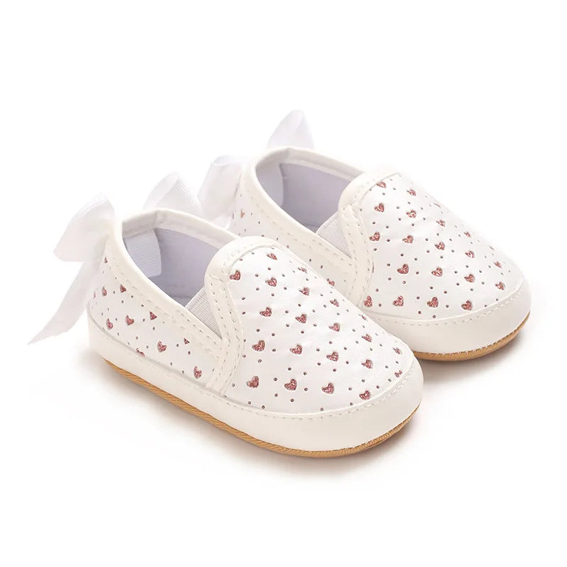 Scarpe da passeggio per bambini, sneakers con stampa e fiocco, calzature casual con suola morbida per neonati da 0 a 18 mesi