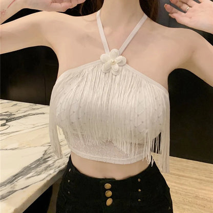Summer Sexy Tassel Halter Camisole Women Solid Color Sleeveless Slim Tank Top