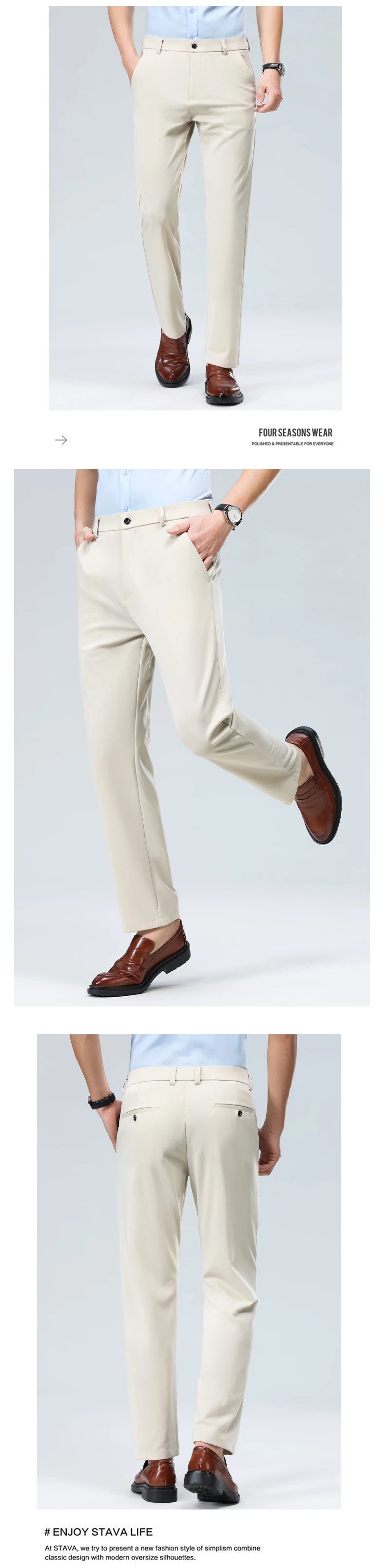29-42 Pantaloni estivi da uomo Pantaloni casual elasticizzati dritti sottili senza traccia, senza tessuto da stiro, sensazione setosa e fresca