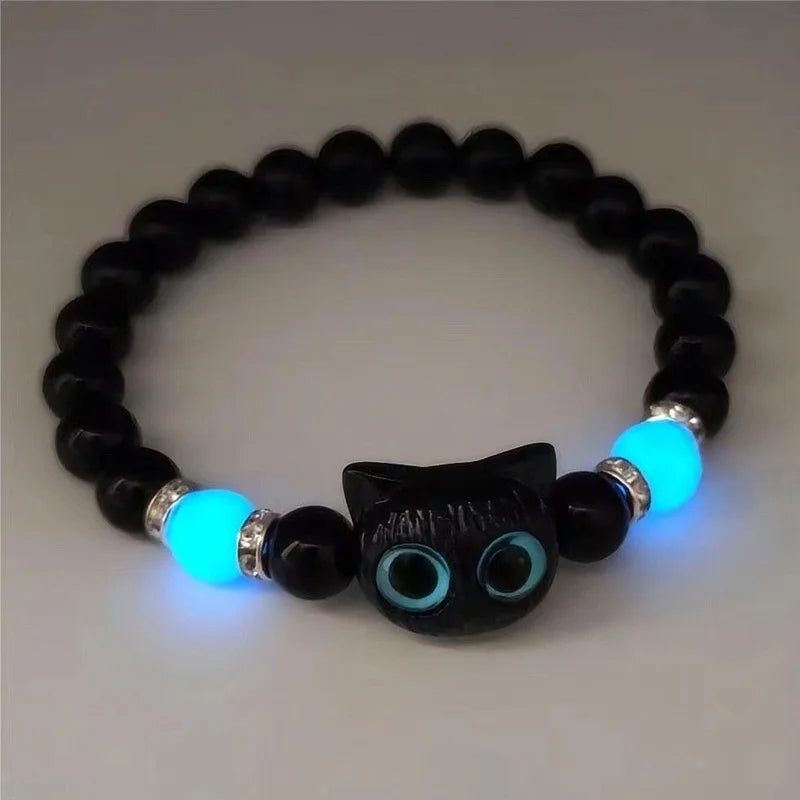 1 pz braccialetti coordinati per coppie luminoso simpatico gatto amicizia braccialetto nero bianco testa di gatto braccialetti che si illuminano al buio regalo