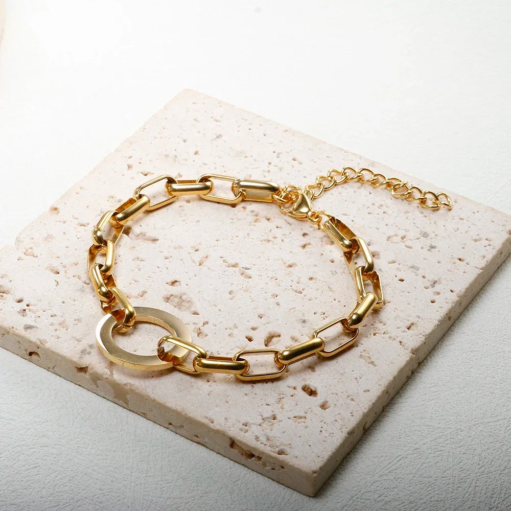 Bracciale a catena con ciondolo a forma di cuore o rotondo in acciaio inossidabile