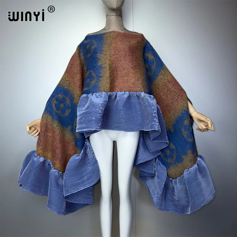 WINYI Abito Invernale Caldo, Mantella alla Moda, Poncho Invernale per Vacanze, Elegante Poncho da Festa per Donne, Mantello Boho, Abbigliamento Femminile