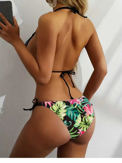Sexy Floral Print Bikini Set Damen Bademode Zweiteiliger Strandanzug Triangel-Badeanzug Damen Schnür-Badeanzug Biquine Brasileiro