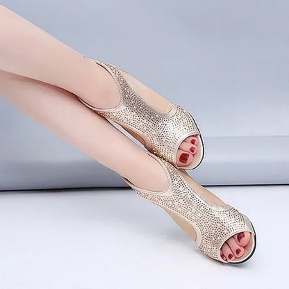 Sandali da donna estivi con strass Tacchi alti spessi Scarpe da donna alla moda Sandali open toe con fibbia da donna Scarpe casual con plateau