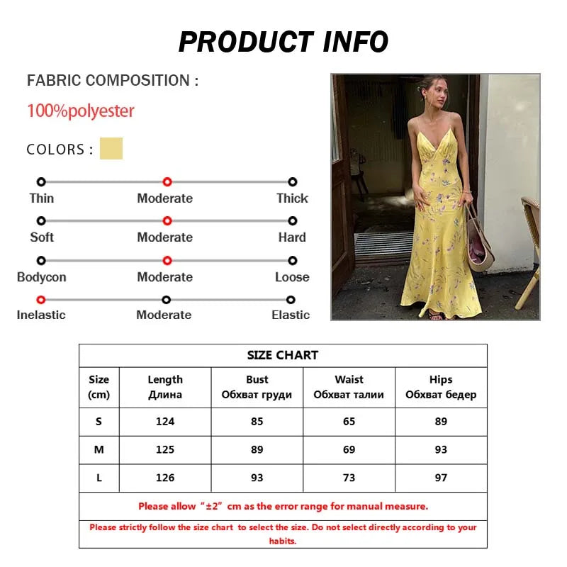 Oymimi Abito da donna casual con stampa gialla Elegante cinturino per spaghetti Abiti aperti sul retro Abito alla caviglia a vita alta moda autunnale