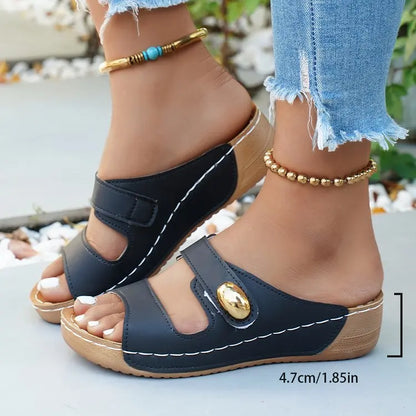 Sandales décontractées d'été pour femme à talon, chaussures compensées basses pour femme, chaussons d'intérieur et d'extérieur, chaussures d'été à talon