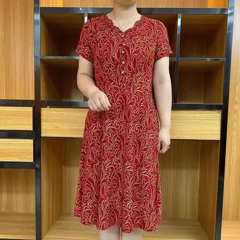 Abito estivo nuovo 2024 Abito classico da donna retrò Stampa Abito casual a maniche corte Moda Plus Size Fiore