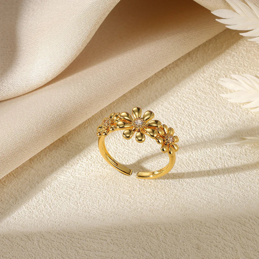 Anelli con fiori grandi esagerati in acciaio inossidabile per le donne Anello da dito con girasole color oro Regalo di gioielli estetici di moda femminile