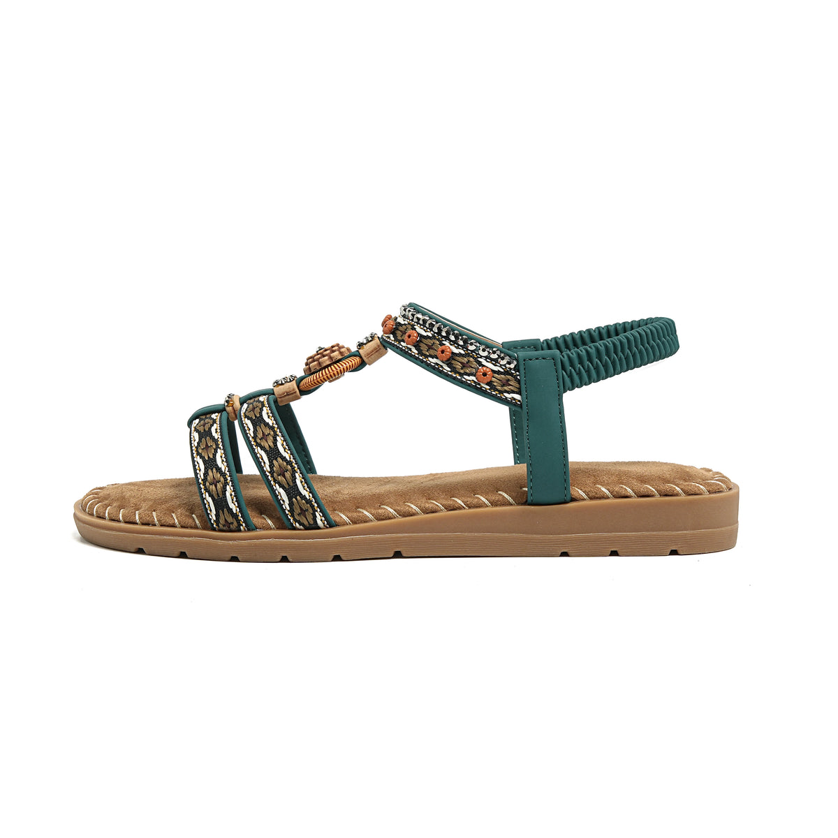 Elegante Damen-Sommersandale im Bohemian-Stil, rutschfest, bequem, für Alltag, Urlaub, flache Strandschuhe