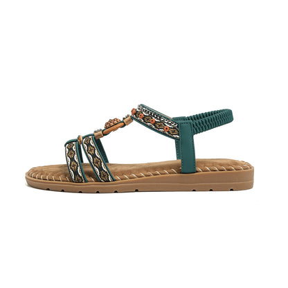 Elegante Damen-Sommersandale im Bohemian-Stil, rutschfest, bequem, für Alltag, Urlaub, flache Strandschuhe