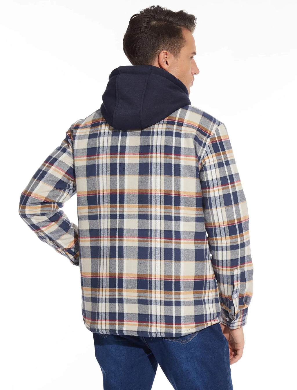 TACVASEN camicia di flanella da uomo giacca con cappuccio rimovibile Plaid trapuntato foderato cappotti invernali felpa con cappuccio spessa Outwear uomo camicie in pile