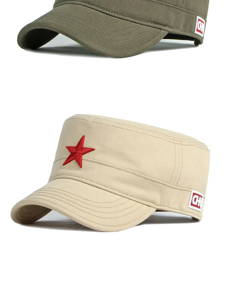 Estate Autunno Uomo Donna Esercito Berretto militare Cappello da baseball piatto Berretto con visiera in cotone con stella rossa ricamata in 3D per protezione solare esterna