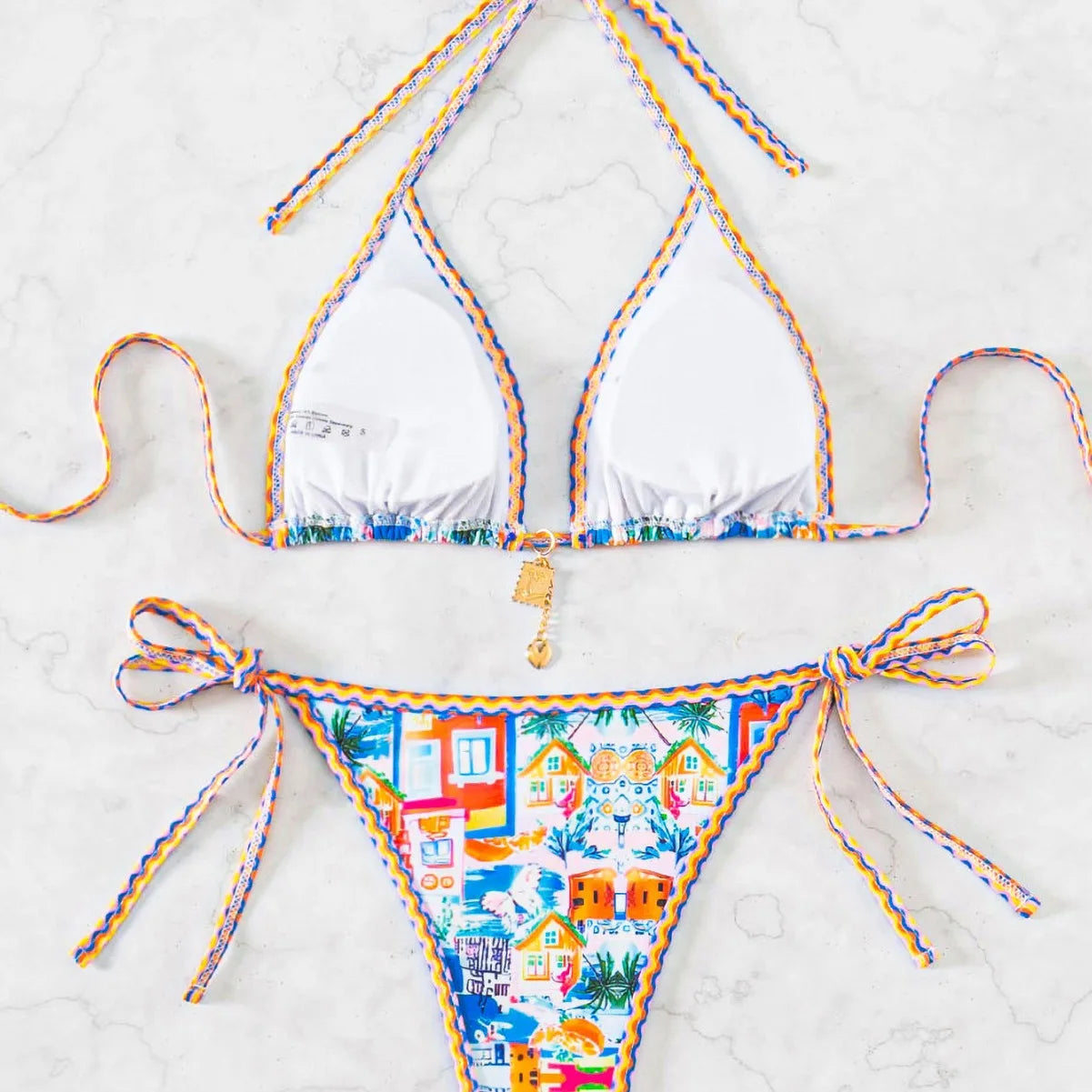 "2026 Neuer Triangel-Bikini-Set – Push-Up-Badeanzug mit Blumenmuster & brasilianischer Schnitt"