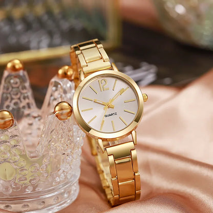 Set da 2 pezzi orologio da donna di lusso quadrante semplice cinturino cavo moda braccialetto in oro orologio da polso al quarzo orologi da donna per studenti Reloj Mujer