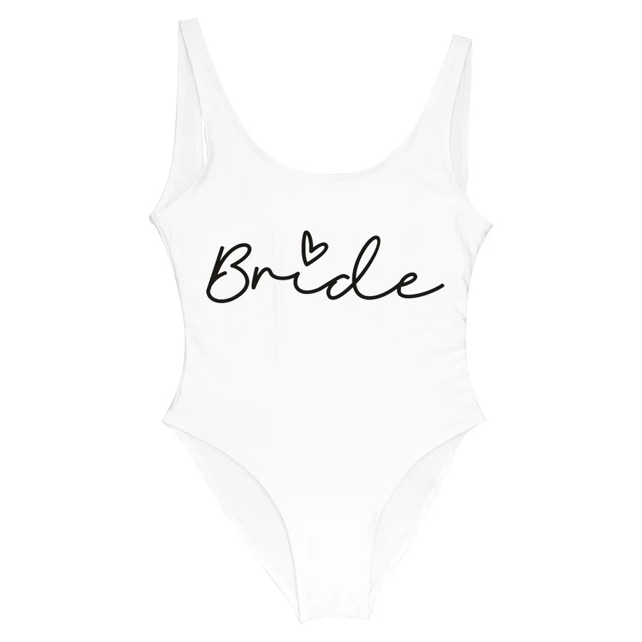 S-3XL Maillot de bain blanc une pièce Équipe de la mariée Maillot de bain de fête de célibataire pour femme Maillot de bain de poule Maillot de bain de piscine