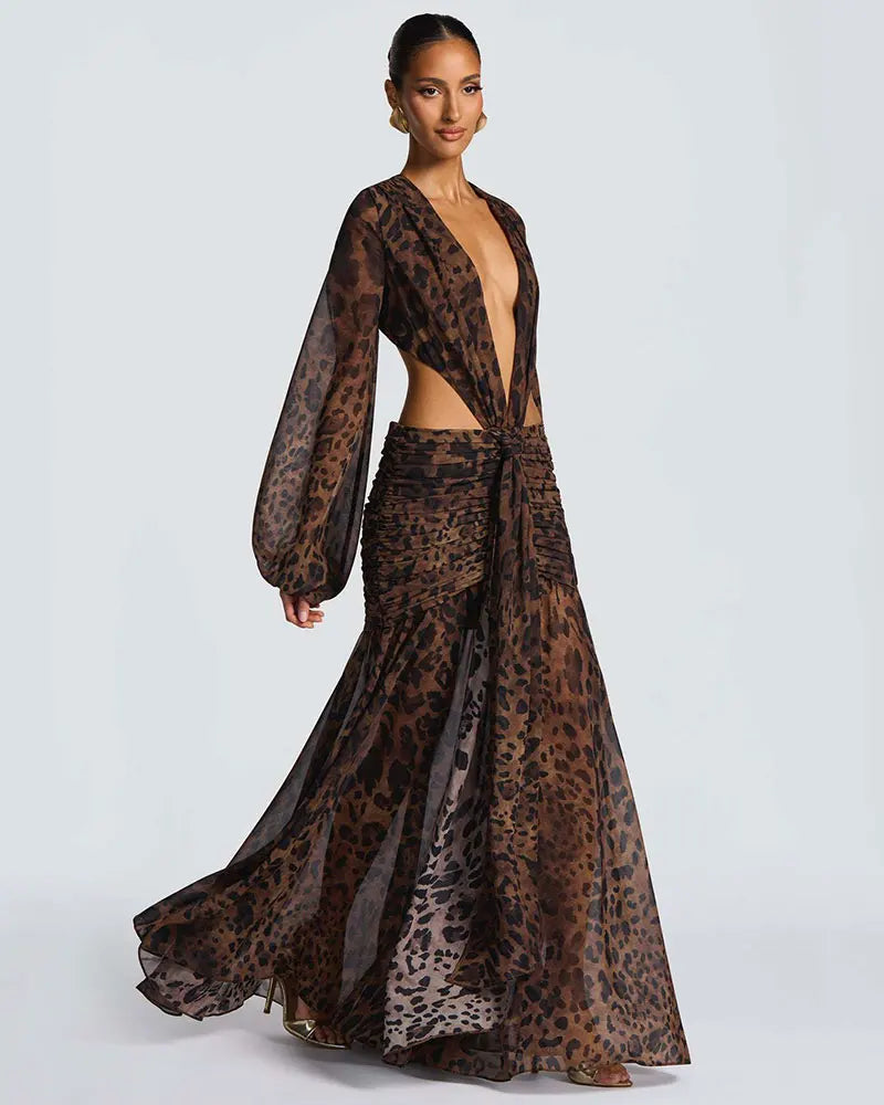 GACVGA Abito lungo elegante in chiffon per donna Nuovi abiti con maniche a lanterna Abiti lunghi aderenti da club sexy pieghettati