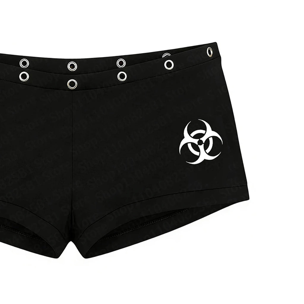 Pantaloncini Y2K in stile gotico, rock, moda americana, con design a rivetti, stampa chic hip-hop, streetwear, pantaloncini punk, hot pants retrò