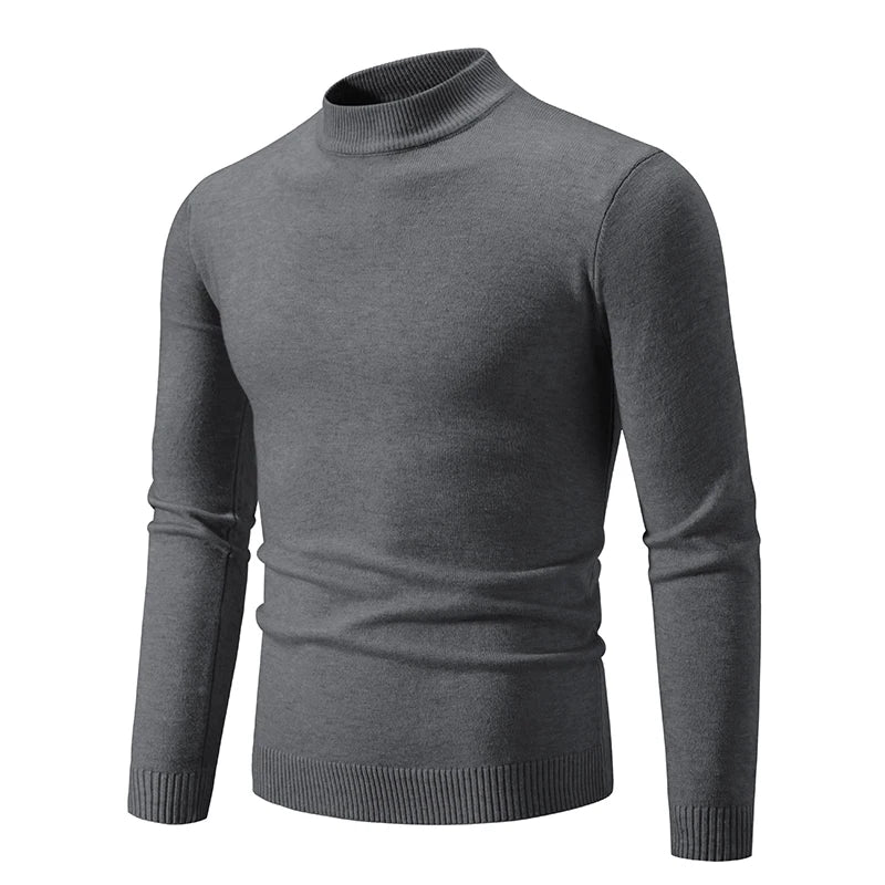 Autunno nuovo maglione da uomo mezzo collo alto basic tinta unita casual versatile girocollo lavorato a maglia con maglione elastico slim fit all'interno