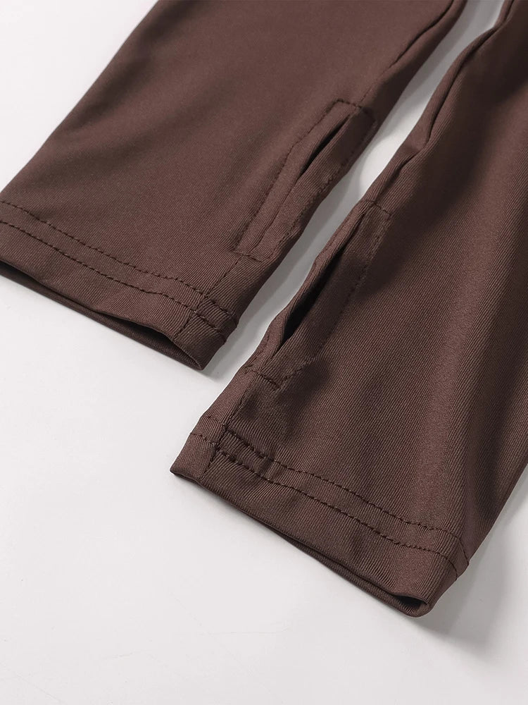 NewAsia Abito lungo da donna a maniche lunghe con collo asimmetrico e monospalla increspato aderente Fashion Club Party Maxi abiti Marrone Autunno