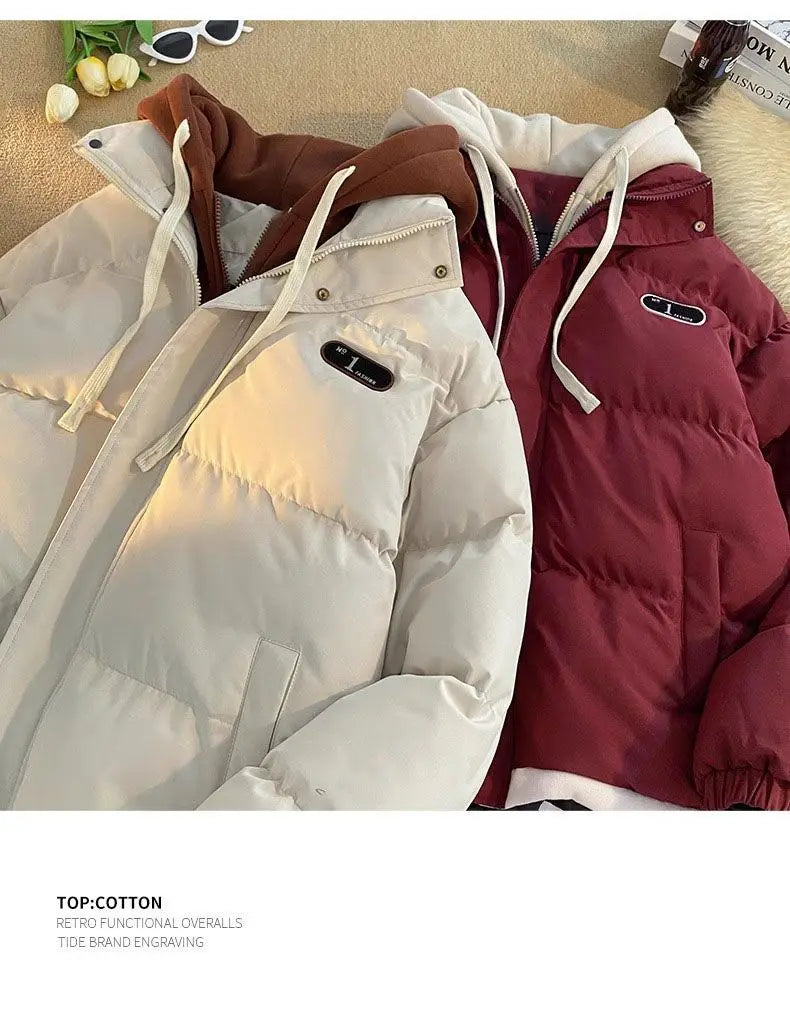 Nuova giacca invernale imbottita in cotone da donna, giacca in cotone con cappuccio in due pezzi Cappotto Parker imbottito in cotone caldo casual femminile