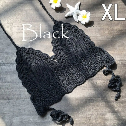 Sexy Women Bikini Crop Top Crochet Boho Beach Bikini Bralette Halter Cami Knitted Bra Tank Top Women's Clothing