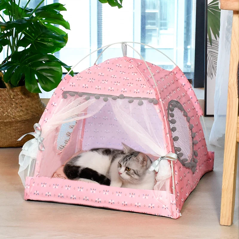 Tenda per gatti con fiori spezzati Tenda semi chiusa per celebrità Internet Nido universale per tutte le stagioni Forniture per animali domestici Nido estivo per cani e gatti