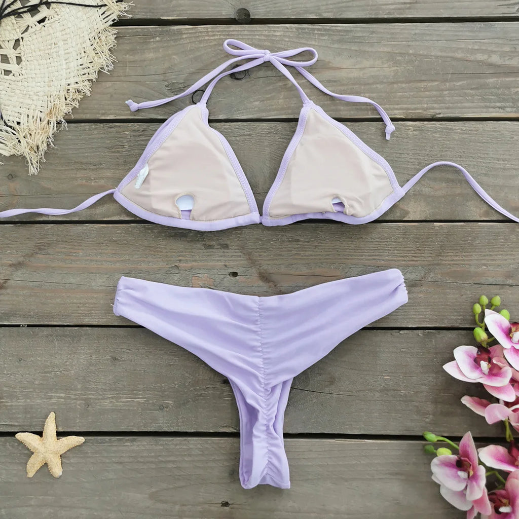 2025 Nuovo Fasciatura Strisce Bikini Brasiliano Costumi da Bagno Costume da Bagno da Donna Due Pezzi Set Femminile Sexy Lace up Mujer Beachwear Estate