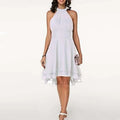Summer Sexy Women Halter Tierred Ruffle Chiffon Mini Dress Elegant Office Lady Corset Irregular A-line Guest Evening Party Dress