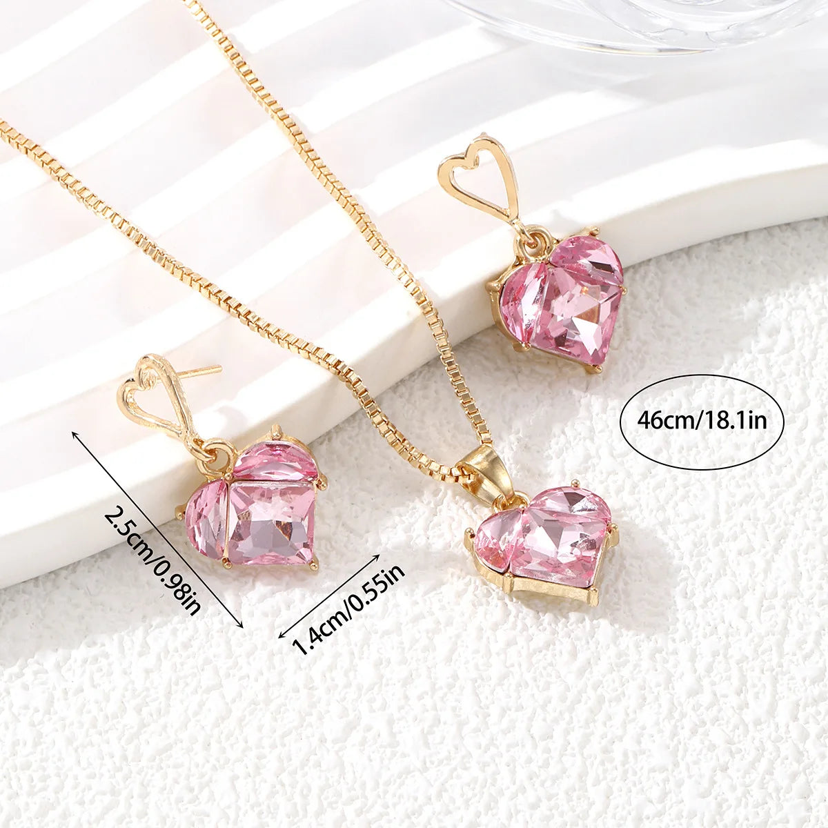 3 pezzi alla moda Y2k a forma di cuore zircone orecchini pendenti in cristallo rosa collane set per le donne cuore elegante squisito gioielli da festa