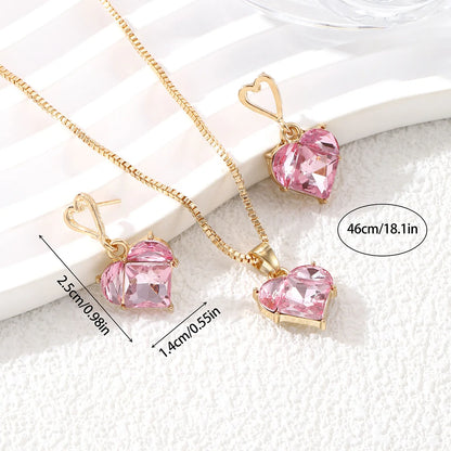 3 pezzi alla moda Y2k a forma di cuore zircone orecchini pendenti in cristallo rosa collane set per le donne cuore elegante squisito gioielli da festa