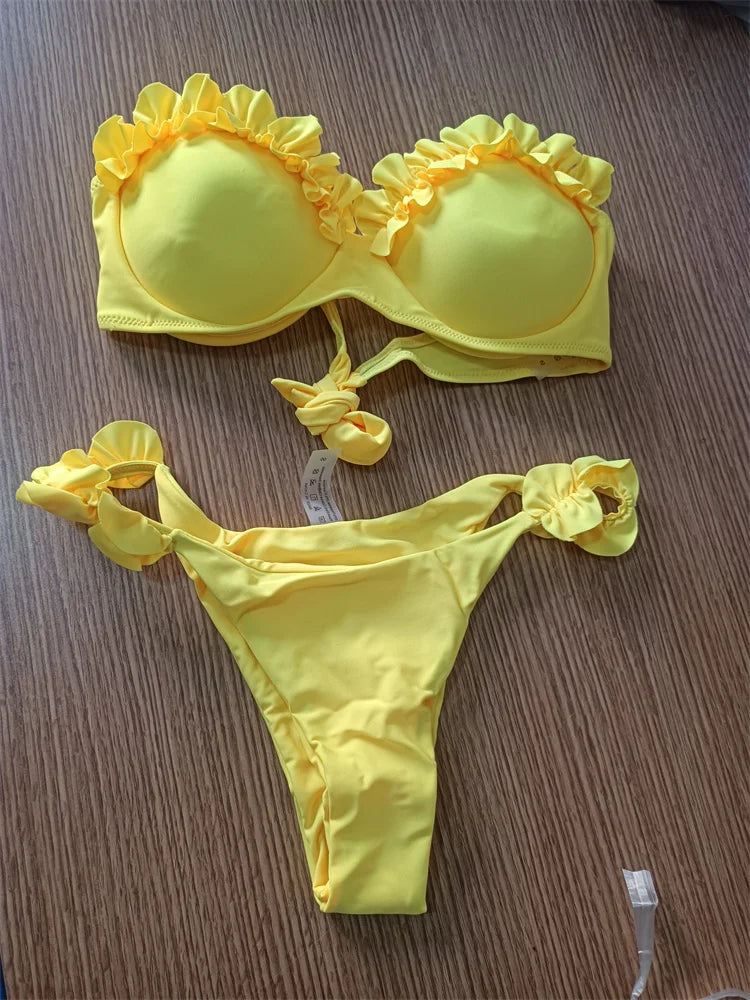 Bikini Sexy con Stampa Animalier Leopardata, Costume da Bagno Push-Up per Donne, Set Bikini 2026, Costume Brasiliano, Top a Fascia, Slip a Perizoma, Abbigliamento da Spiaggia