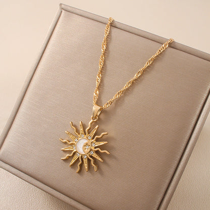 1 pezzo di strass brillanti dal design unico, sole, stella, luna, tre in uno, collana con ciondolo, gioielli da festa versatili quotidiani da donna retrò
