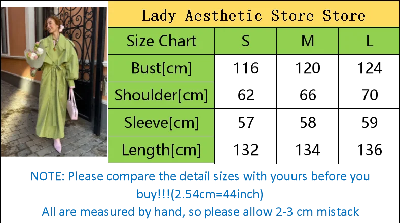 Elegante giacca a vento lunga con risvolto pieghettato verde da donna manica lunga con scollo a V cintura con lacci giacca ampia Lady High Street capispalla quotidiano
