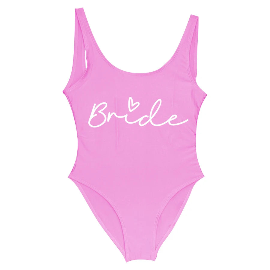 S-3XL Maillot de bain blanc une pièce Équipe de la mariée Maillot de bain de fête de célibataire pour femme Maillot de bain de poule Maillot de bain de piscine