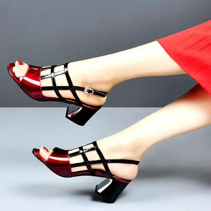 Maogu Summer Heels tacco medio fibbia femminile Footware nero 2024 Trend Fashion New Women's Pumps Shoes Peep Toe sandali donna 40