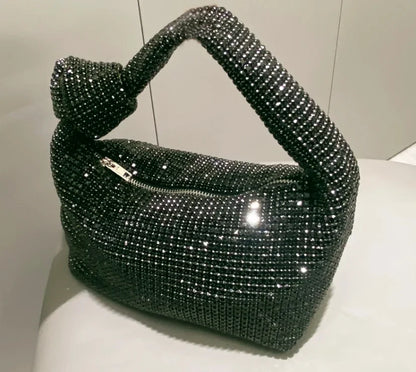 Borse da sera con nodo con strass con manico Borsa con manico superiore in cristallo argento per borse da donna e borsette Borsa di design di lusso