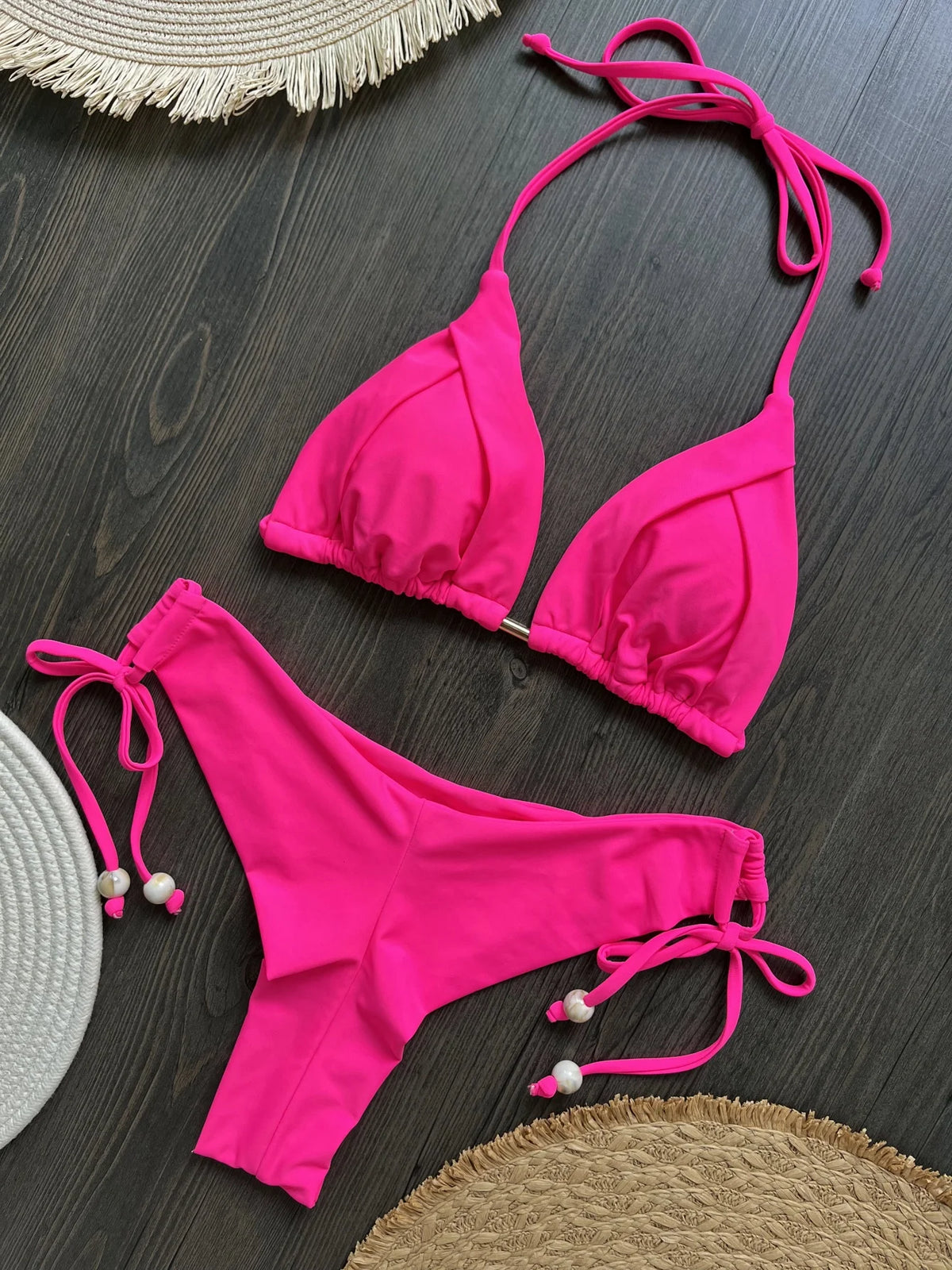 Solid color sexy swimsuit women's new bikini blue beachwear split Brazilian bikini set