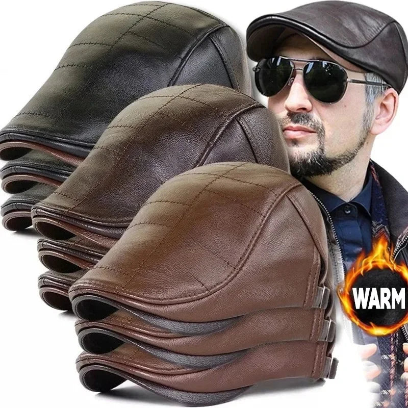 2025 Nuovo Autunno Inverno Uomo Berretto Cappello In Pelle Berretto Piatto Maschile Regolabile di Alta Qualità Moda Caldo In Pelle Mens Retro Berretti Cappelli