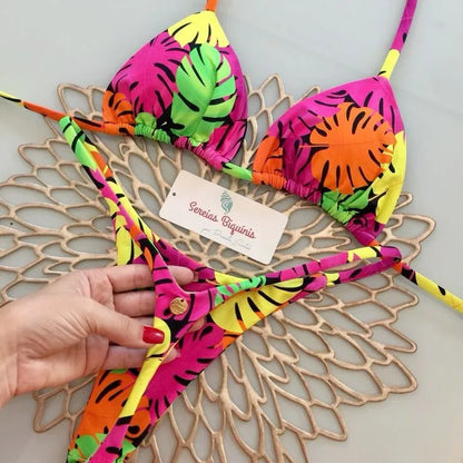 Nouveau bikini femme à imprimé fendu Maillot de bain mode G-string Vacances à la plage