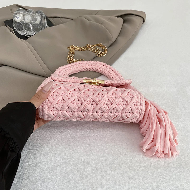 Borsa a Mano da Donna in Maglia Uncinetto, Borsa a Spalla Artigianale in Filato Intrecciato, Borsa Grande Capacità per Spiaggia, Vacanze Estive, Shopping e Viaggi