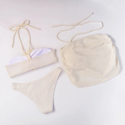 2025 Sexy Flowers Ensemble Bikini Trois Pièces Maillot De Bain Pour Femmes Bandage Uni Maillot De Bain Femme Maillot De Bain De Plage