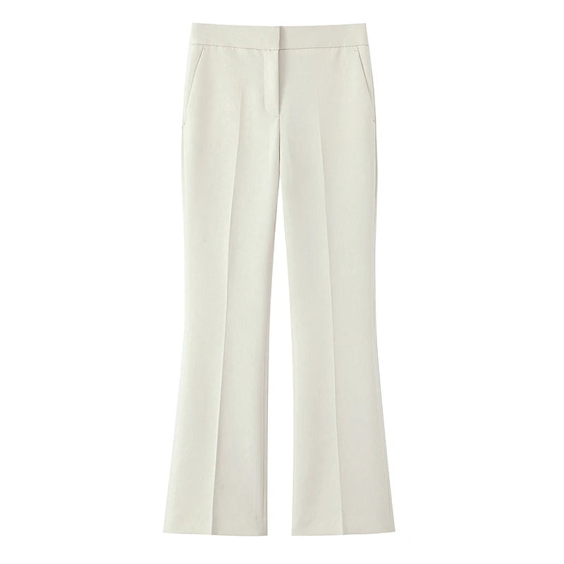 Willshela Pantaloni svasati con cerniera frontale beige moda donna Pantaloni da donna chic femminili a vita alta vintage a vita alta