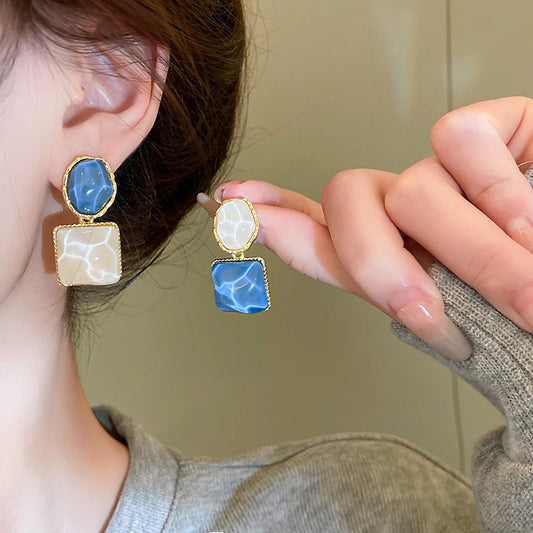 Orecchini Geometrici Asimmetrici Quadrati e Rotondi per Donne, Orecchini in Resina Colorata, Gioielli Estivi alla Moda per Ragazze
