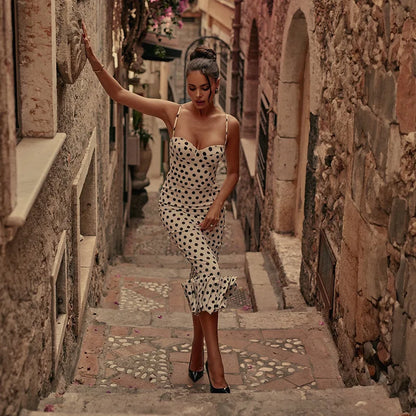 Abito con bretelle a pois Abito estivo da donna nuovo stile senza vita senza maniche Avvolgente sul petto Abito avvolgente a pieghe slim fit Ropa Mujer