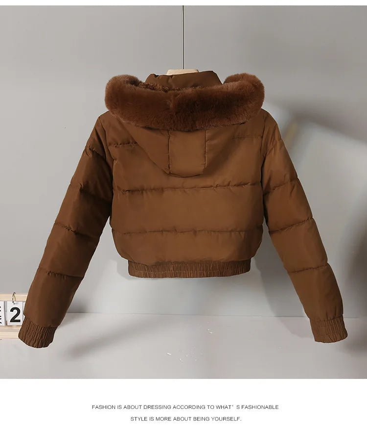 Parka corti invernali da donna, abbigliamento imbottito in cotone, capi esterni più spessi con interno in velluto, cappotti con collo in pelliccia e cappuccio removibile, giacche calde.